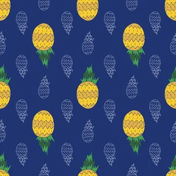 Pineapple abstract tropical vector seamless pattern on blue background Stock Illustration