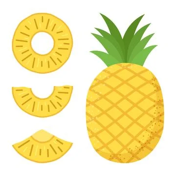 Pineapple ananas icon set collection in flat style. Tropical summer fruit v.. イラスト素材