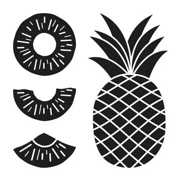 Pineapple ananas icon set collection in flat silhouette style. Tropical sum.. イラスト素材