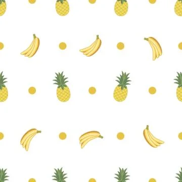 Pineapple and Banana Seamless Pattern Vector Stock Illustration
