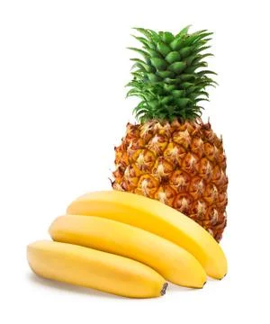 Pineapple and bananas isolated Stock Photos