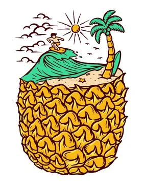 Pineapple and beach vector illustration hand drawn Stockillustratie