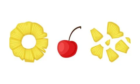 Pineapple and Cherry as Ice Cream Dessert Element for Topping Sprinkle Vector Stock Illustration