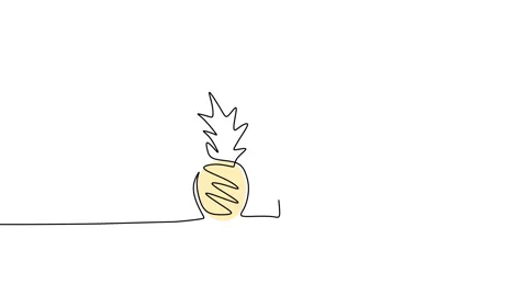 Pineapple and a glass of juice in continuous line art animation minimalist Stock Footage 227448649