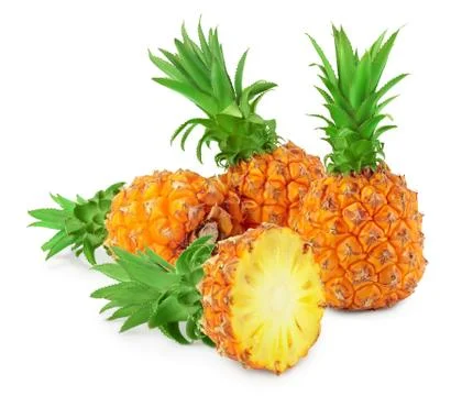 Pineapple and half isolated on white background with full depth of field Foto stock