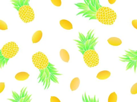 Pineapple and lemon seamless pattern. Summer fruit mix with gradient lemons.. Stock Illustration