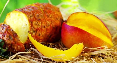 Pineapple and mango Stock Photos
