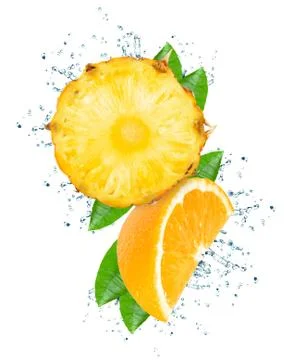 Pineapple and orange splash Stock Photos