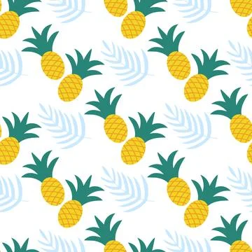 Pineapple and palm branch seamless pattern Stock Illustration