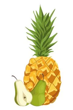 Pineapple and pears half cut fruits Stock Illustration