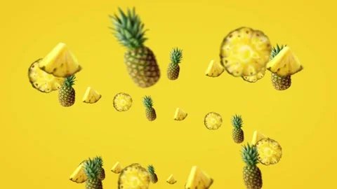 Pineapple and pineapple Slices in yellow background Stock Footage 279146700