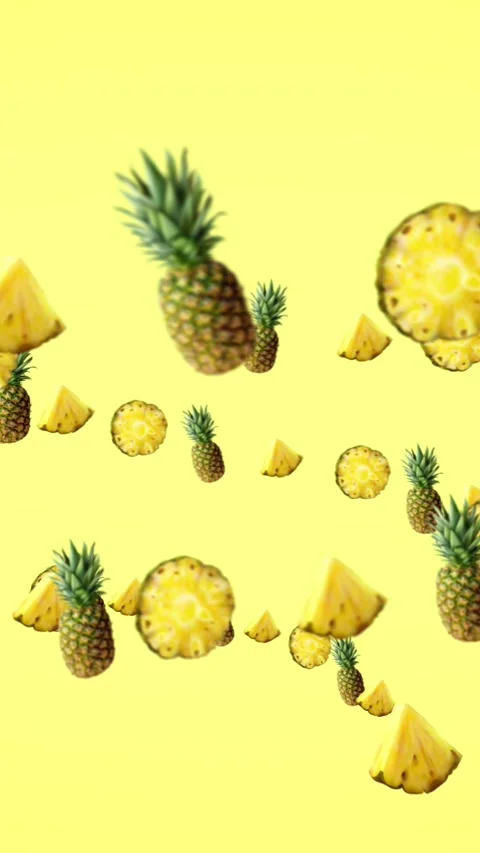 Pineapple and pineapple Slices in yellow background Stock Footage 279146857