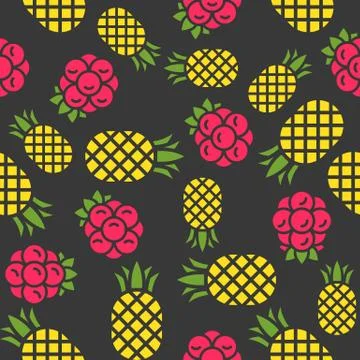 Pineapple and raspberries seamless pattern for wallpaper or wrapping paper 스톡 일러스트