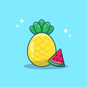Pineapple and water melon fruit vector summer cartoon illustration Stock Illustration