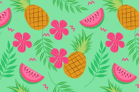 Pineapple and watermelon fruit seamless pattern Illustrazione stock
