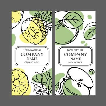 PINEAPPLE APPLE LABELS Sketch Style Vector Illustration Set Stock Illustration