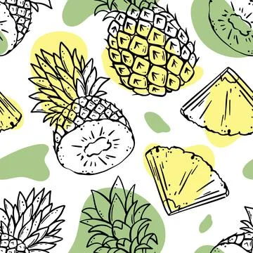 PINEAPPLE BACKDROP Delicious Fruit Sketch Seamless Pattern Stock Illustration