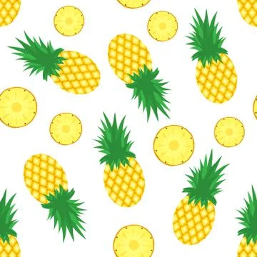 Pineapple background. Fresh pineapples and slices of pineapples on white back Stock Illustration