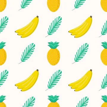 Pineapple banana and twig pattern on a light background Stock Illustration