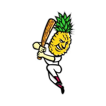 Pineapple Baseball Batting Mascot Stock Illustration
