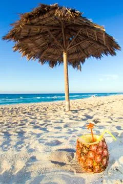 Pineapple on the beach Stock Photos