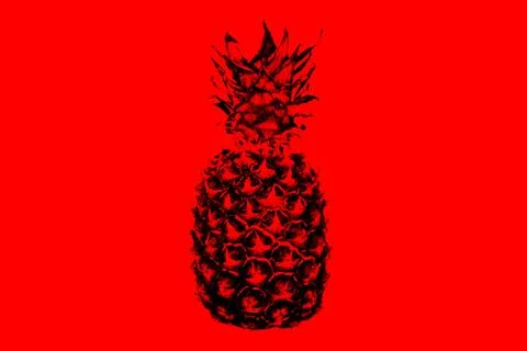 Pineapple black on a red background. Pop art design, creative concept. Modern Stock Illustration