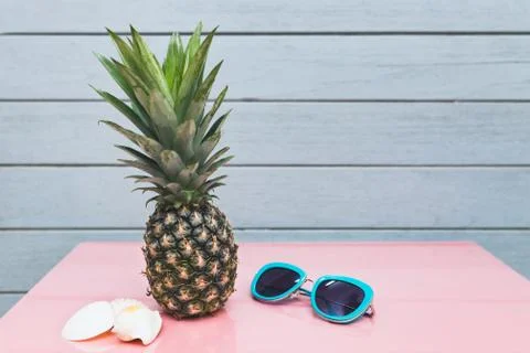 Pineapple on a blue pastel background Stock Photos