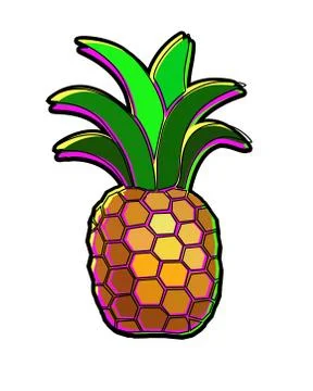 Pineapple - bright multi-colored tropical fruit - vector full color picture. Stock Illustration