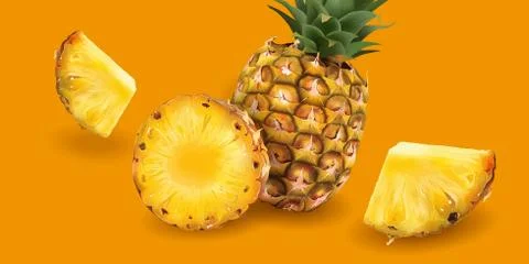 Pineapple on a bright yellow background Stock Illustration