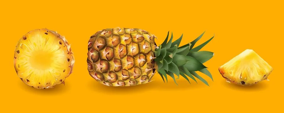 Pineapple on a bright yellow background Stock Illustration