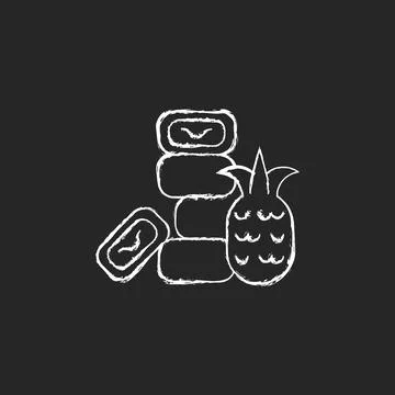 Pineapple cake chalk white icon on dark background. Stock Illustration