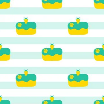 Pineapple Cake with its slice isolated on stripe background Stock Illustration