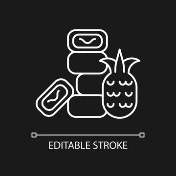 Pineapple cake white linear icon for dark theme. Stock Illustration