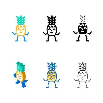 Pineapple character color multipack icon vector Stock Illustration