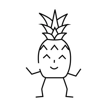 Pineapple character line icon vector illustration Stock Illustration
