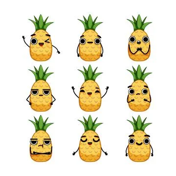 Pineapple character set cartoon vector illustration Stock Illustration
