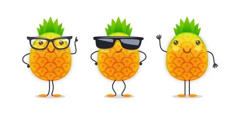 Pineapple Character with Various Face Expressions Stock Illustration