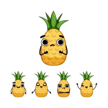 Pineapple characters expressing various emotions and feelings Stock Illustration