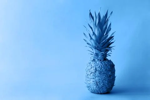 Pineapple on a clean blue background, color concept of the year. Stock Photos