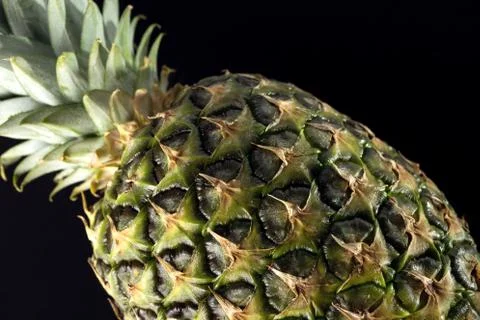 Pineapple close up, macro, black background Stock Photos