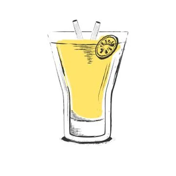Pineapple cocktail. Hand drawn vector illustration in sketch retro style. Stock Illustration