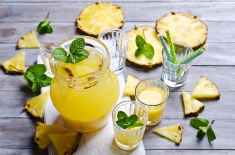 Pineapple cocktail with pulp Stock Photos