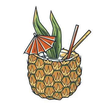 Pineapple cocktail. Tropical exotic drink for bar Stock Illustration