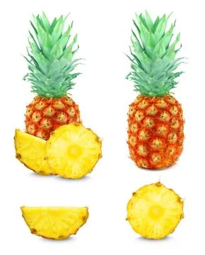 Pineapple collage on white background Stock Photos