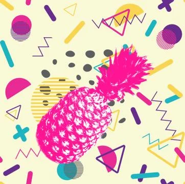 Pineapple with colorful geometric patterns Ilustración de archivo