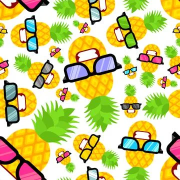 Pineapple cool with glasses pattern seamless. vector background Stockillustratie
