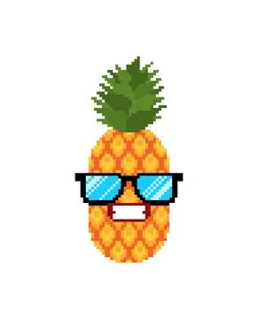 Pineapple cool with glasses pixel art. 8 bit vector illustration Stock Illustration