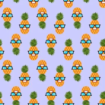Pineapple cool with glasses pixel art pattern seamless. 8 bit background Stock Illustration