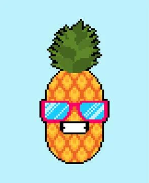Pineapple cool with glasses pixel art. 8 bit vector illustration Stock Illustration