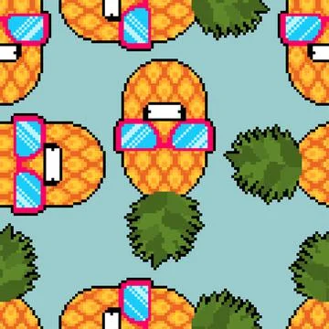 Pineapple cool with glasses pixel art pattern seamless. 8 bit background Stock Illustration